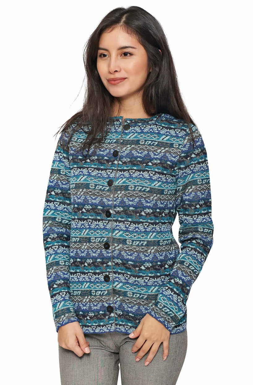 Apu Kuntur - Alpaka Strickjacke TAMIA – Jacquard-Cardigan aus 100% Baby Alpaka