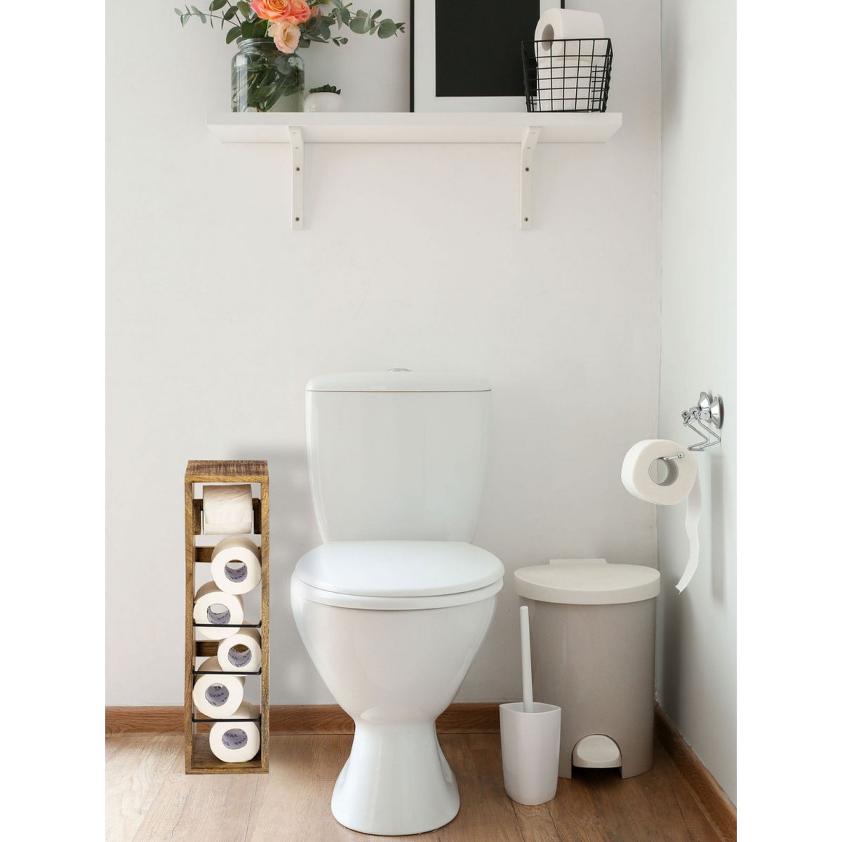 Toilettenpapierhalter - Holz - 17x17 H 65 cm - quadratisch Mangoholz