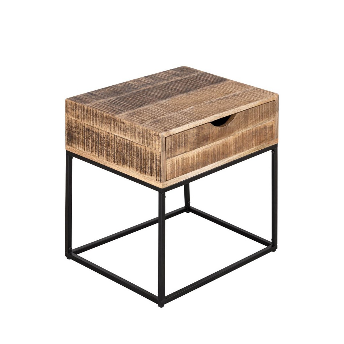 Nachtschrank - Nachtkästchen - Mangoholz 45x45x35cm - Maya - Beistelltisch - Industriell Metall Gestell