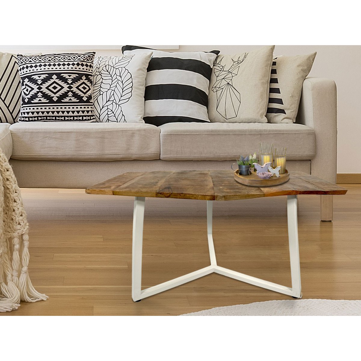 Beistelltisch - 56 x 47 cm - nachhaltig Wohnzimmer Tisch - Couchtisch - Nizza - Metall-Gestell
