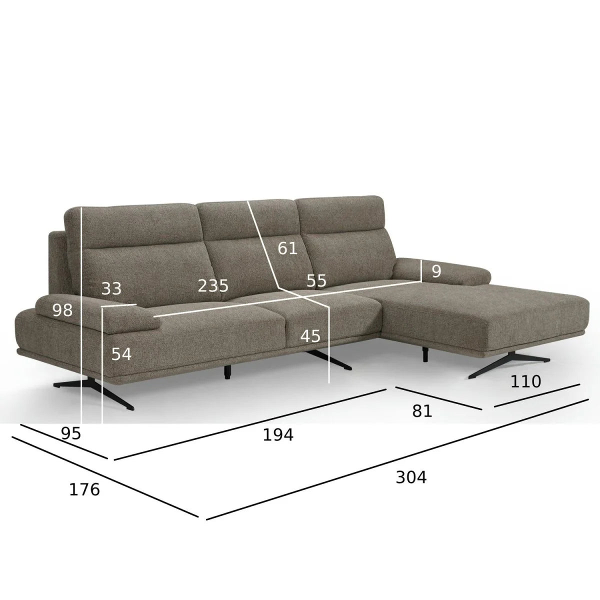 Furnhouse Seattle L-Form Ecksofa Rechts - Stoffbezug Braun