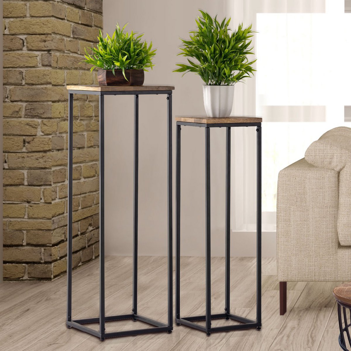 Blumensäulen Set - 25 x 20 x 78 u. 67 cm - Blumen Hocker Pflanzenständer quadratisch