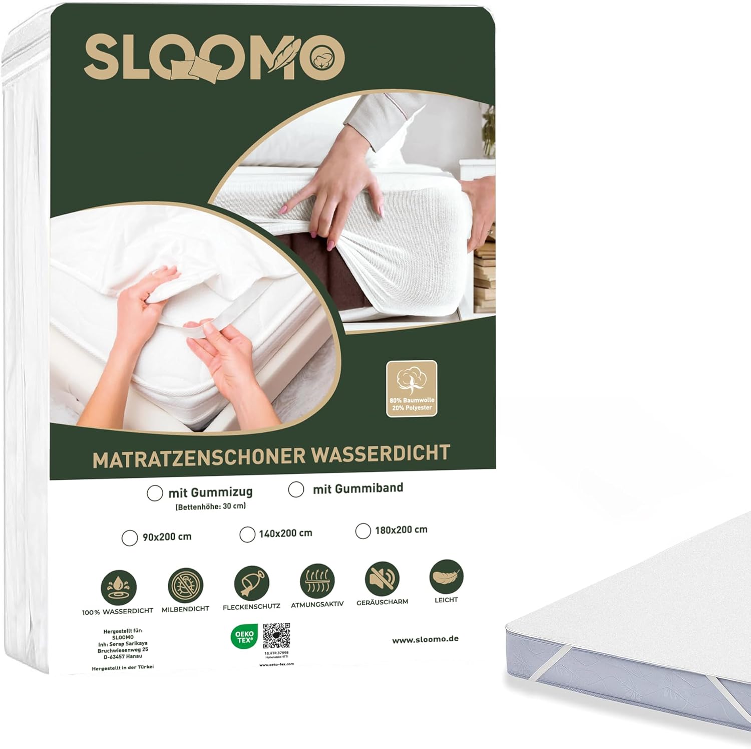 Sloomo Gummiband Matratzenschoner - Inkontinenzunterlage waschbar, Matratzenbezug