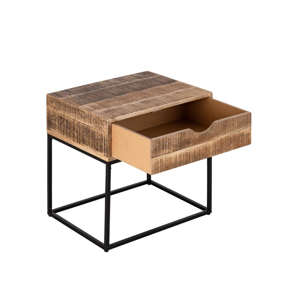 Nachtschrank - Nachtkästchen - Mangoholz 45x45x35cm - Maya - Beistelltisch - Industriell Metall Gestell