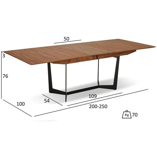 Furnhouse Tokyo Rechteckiger Esstisch 200x100 cm - Ausziehbar bis 250 cm - Walnuss Braun